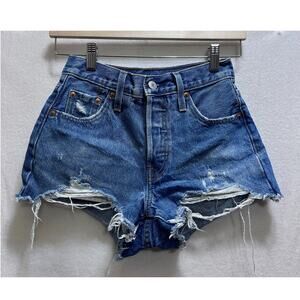 Levi's 501 Original Fit Jean Distress Shorts 23 Cut Off Rip Button Fly Festival
